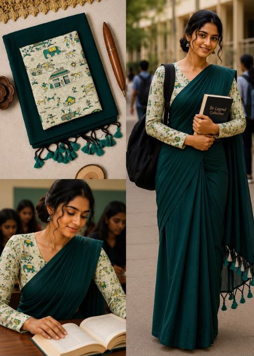 Pure Cotton Saree - 1 with Kalamkari Blouse - Image 6