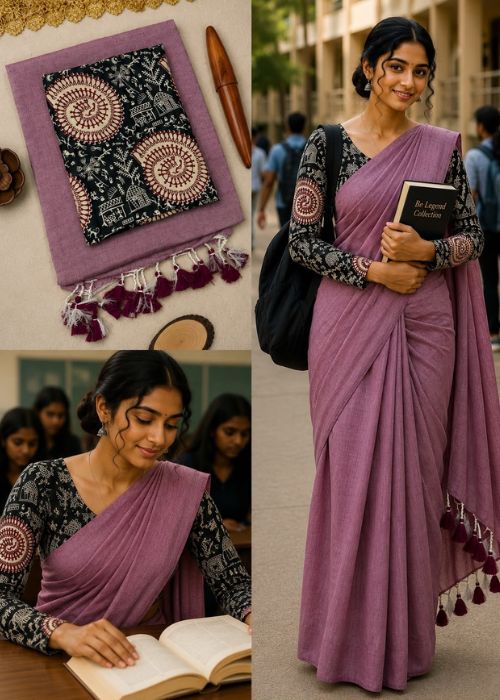 Pure Cotton Saree - 1 with Kalamkari Blouse - Image 3