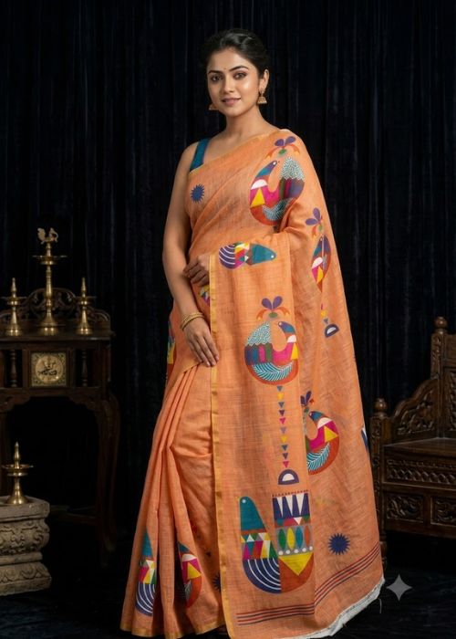 Digital Printed Saree-Abstract Bird