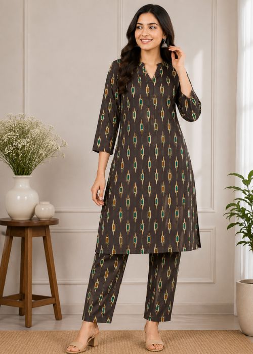 Geometric Printed Cotton Kurta Pant Set