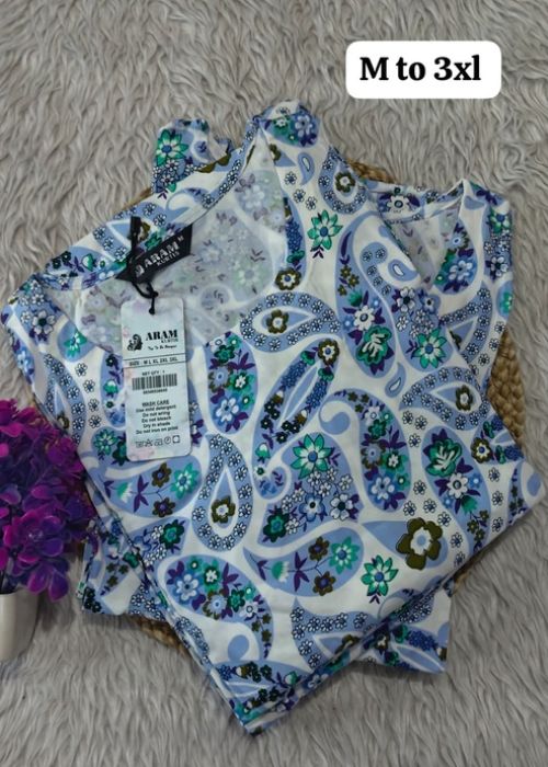 Floral Paisley Print Cotton Kurti - Image 2
