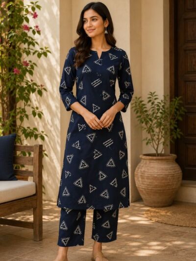 Geometric Triangle Print Kurta Set