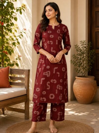 Abstract Motif Print Kurta Set