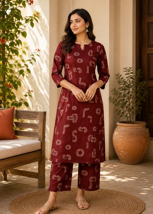 Abstract Motif Print Kurta Set