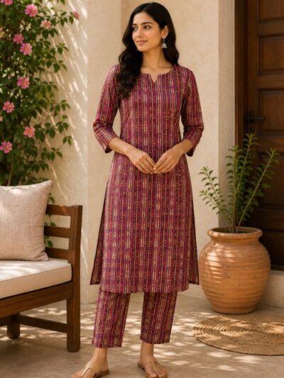Maroon Heritage Printed Kurta