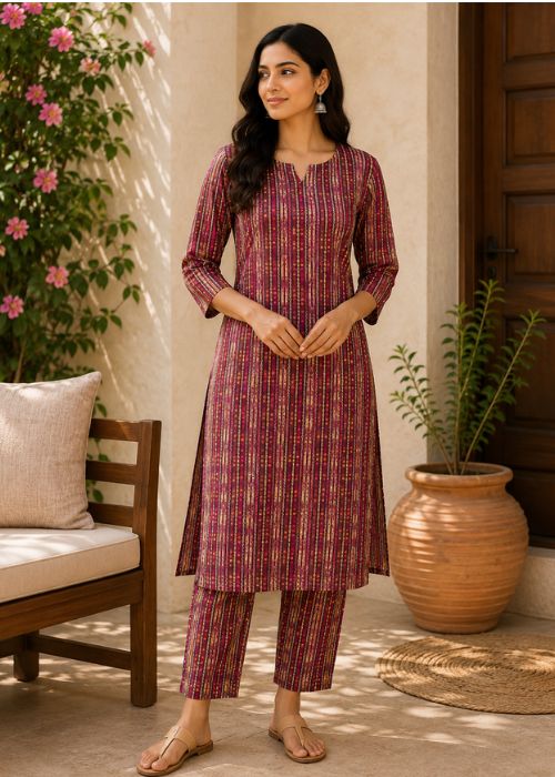 Maroon Heritage Printed Kurta