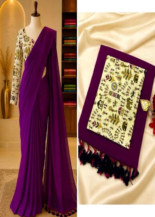 Pure Cotton Saree - 5 with Kalamkari Blouse - Image 11