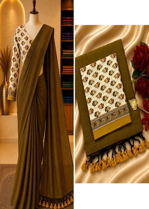 Pure Cotton Saree - 5 with Kalamkari Blouse - Image 12