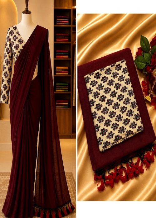 Pure Cotton Saree - 5 with Kalamkari Blouse - Image 13