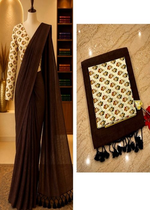 Pure Cotton Saree - 6 with Kalamkari Blouse - Image 3