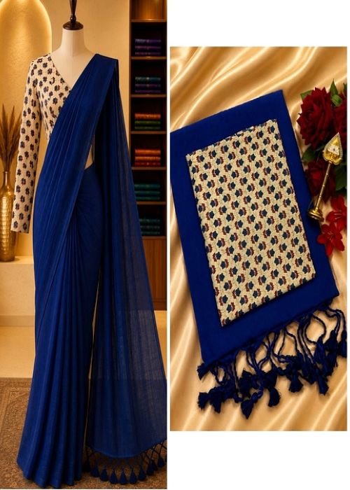 Pure Cotton Saree - 6 with Kalamkari Blouse - Image 4