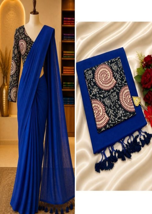 Pure Cotton Saree - 5 with Kalamkari Blouse - Image 3
