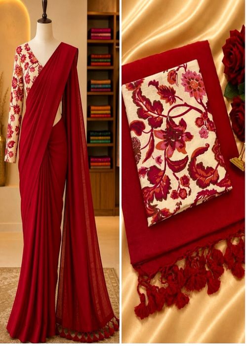 Pure Cotton Saree - 6 with Kalamkari Blouse - Image 8