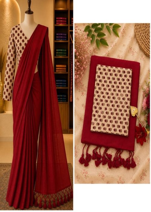 Pure Cotton Saree - 5 with Kalamkari Blouse - Image 4