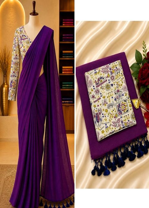 Pure Cotton Saree - 5 with Kalamkari Blouse - Image 7
