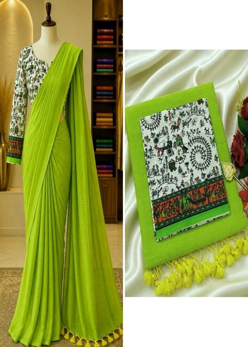 Pure Cotton Saree - 5 with Kalamkari Blouse - Image 8