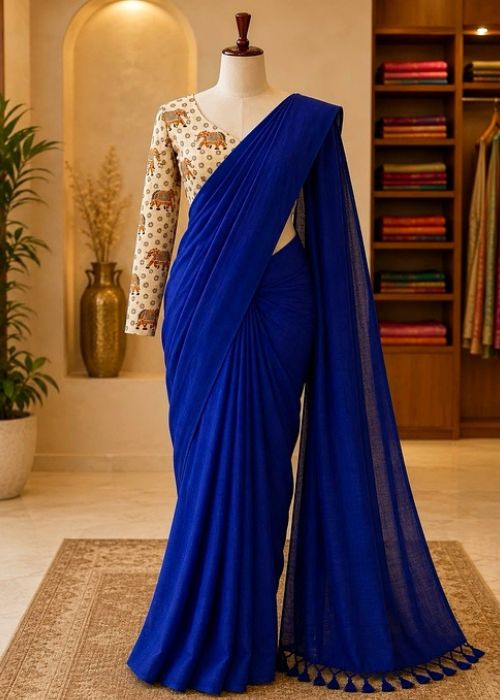 Pure Cotton Saree - 5 with Kalamkari Blouse - Image 10