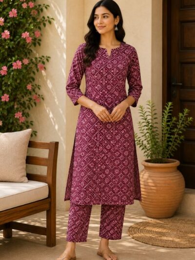Royal Wine Printed Kurta