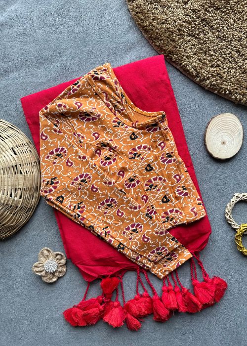 Pure Cotton Saree - 2 with Kalamkari Blouse - Image 4