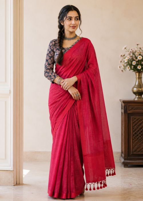 Pure Cotton Saree - 2 with Kalamkari Blouse