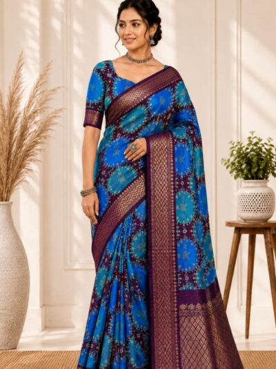 Linen Saree - Circular Motif Printed Saree