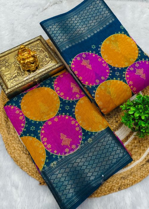 Linen Saree - Circular Motif Printed Saree - Image 2