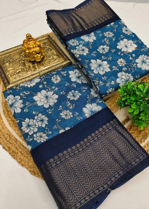 Linen saree – Floral Printed Saree - Image 9
