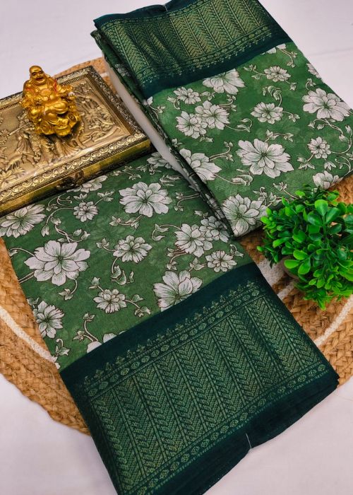 Linen saree – Floral Printed Saree - Image 8