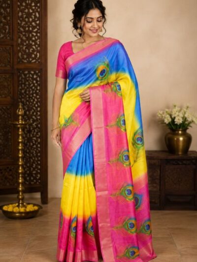 Peacock Print Cotton Saree