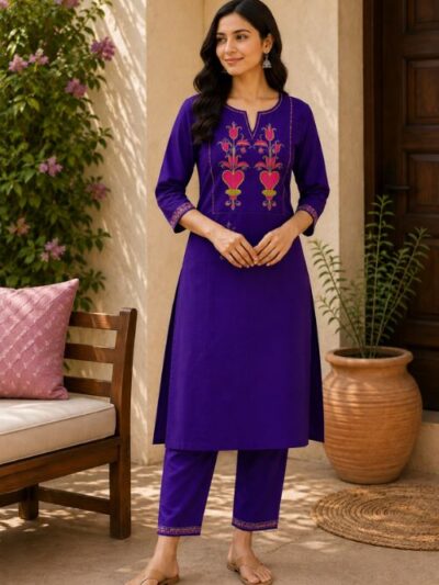 Royal Violet Embroidered Kurta