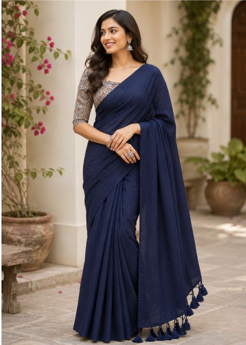 Pure Cotton Saree - 4 with Kalamkari Blouse
