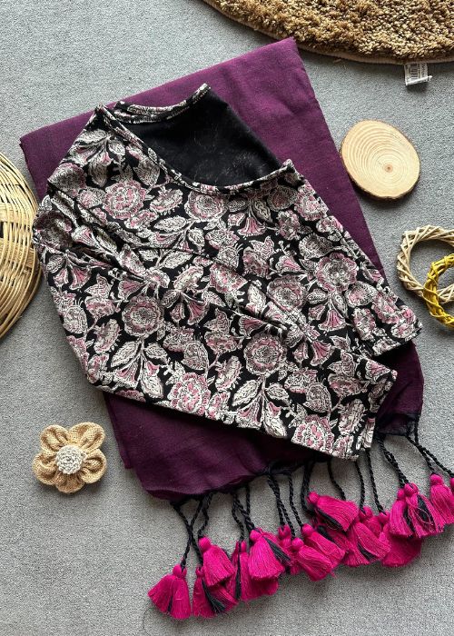 Pure Cotton Saree - 4 with Kalamkari Blouse - Image 14