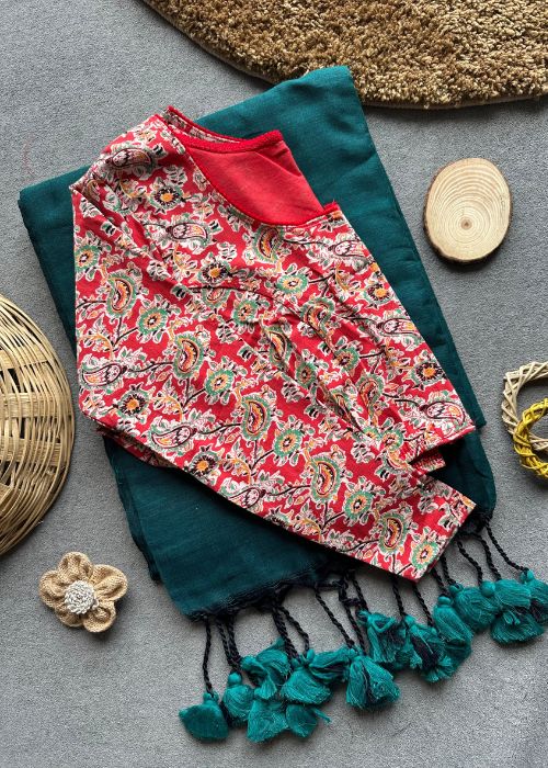 Pure Cotton Saree - 3 with Kalamkari Saree - Image 3