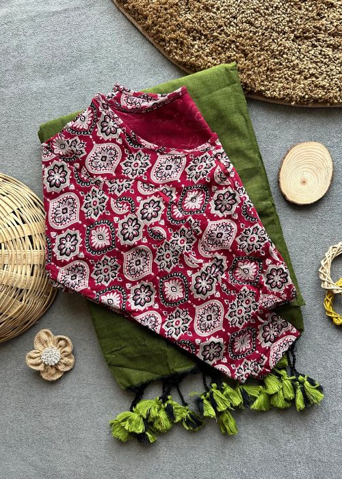 Pure Cotton Saree - 3 with Kalamkari Saree - Image 6