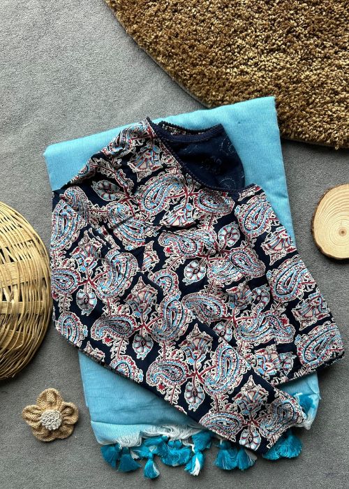 Pure Cotton Saree - 3 with Kalamkari Saree - Image 7