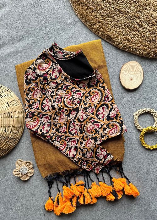 Pure Cotton Saree - 3 with Kalamkari Saree - Image 9