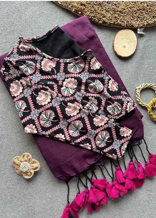 Pure Cotton Saree - 3 with Kalamkari Saree - Image 11