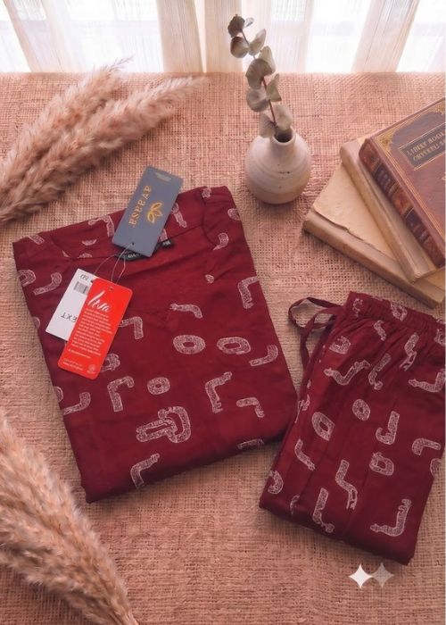 Abstract Motif Print Kurta Set - Image 2