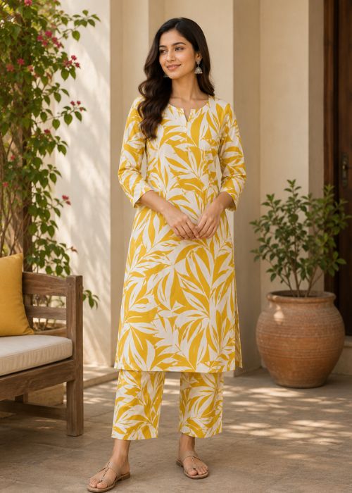 Tropical Leaf Print Kurti