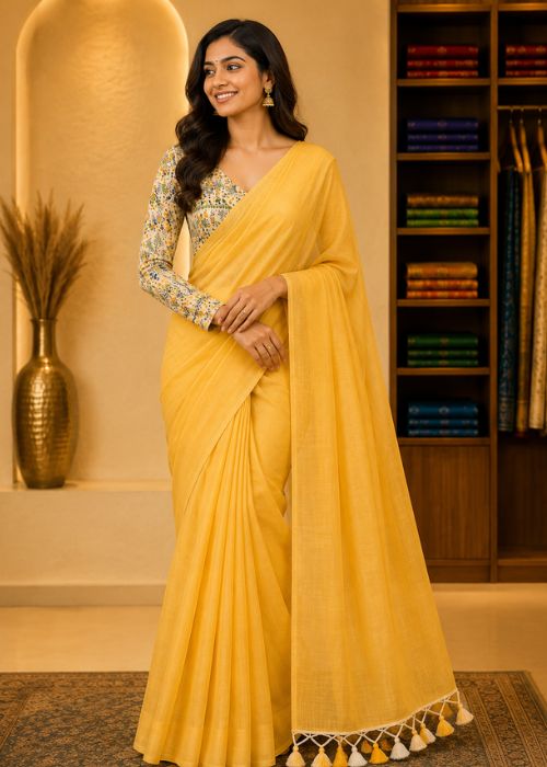 Pure Cotton Saree - 5 with Kalamkari Blouse